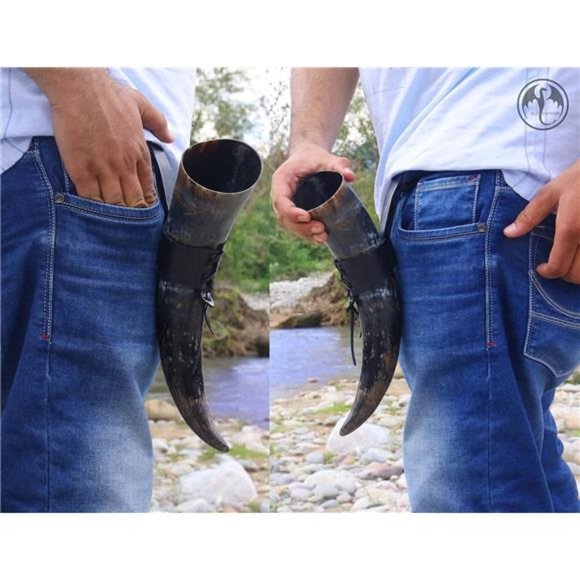 Viking Drinking Horn - 12 Inch with Leather Holster | 100% Authentic Handmade - Picture 8 of 12